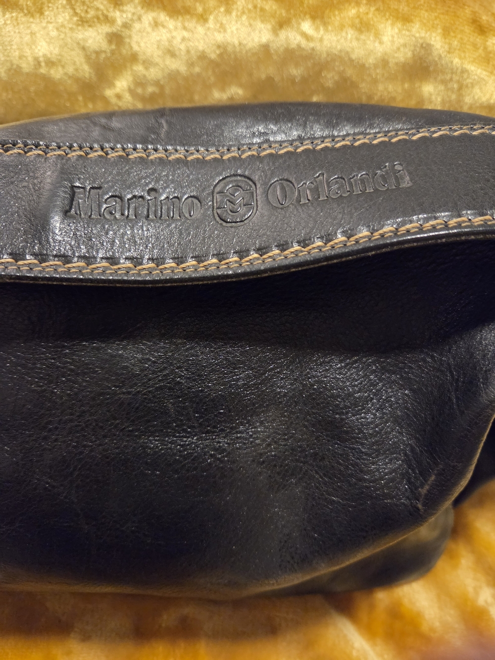 Marino Orlandi Black Leather Belt Bag with Tan Stitching